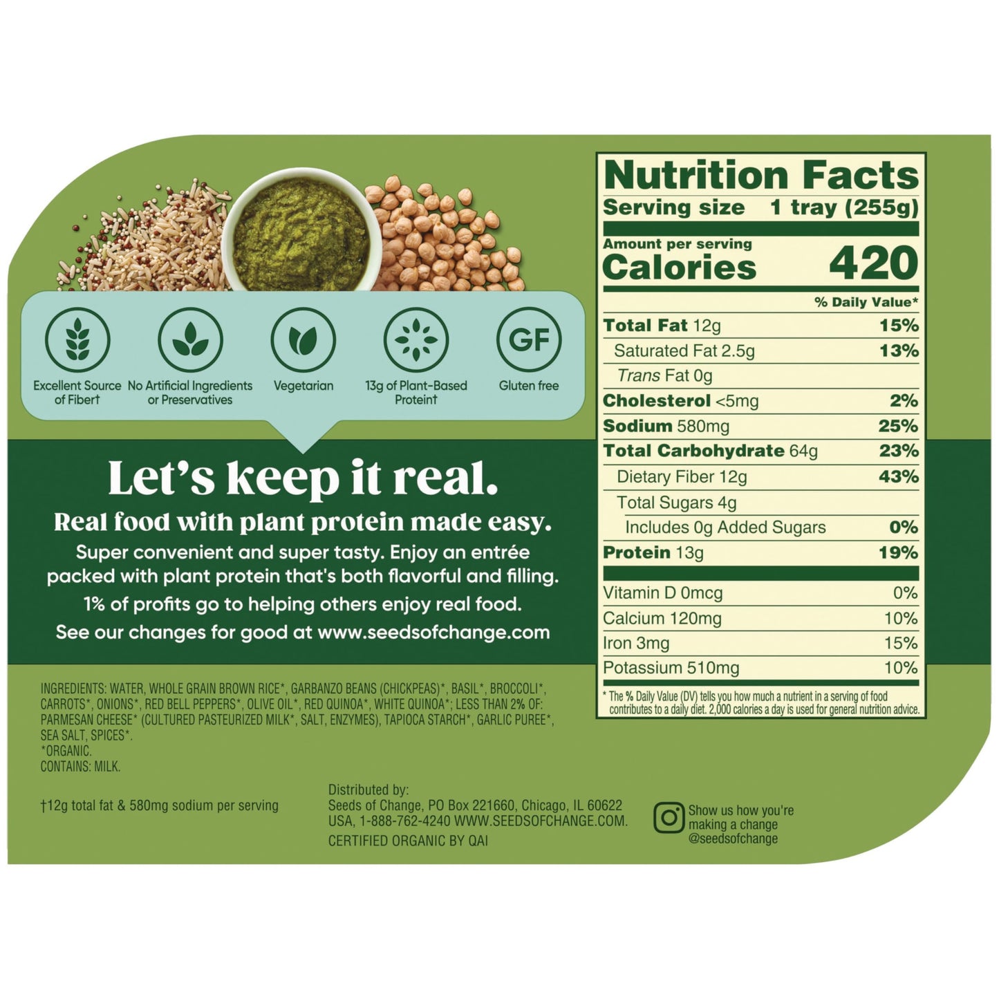 SEEDS OF CHANGE Organic High Protein Bowl Garden Pesto, Prepared Entrée, Microwave in 90 Seconds, 9 oz (Pack of 6)