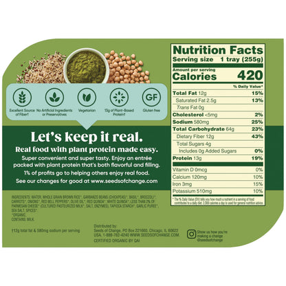 SEEDS OF CHANGE Organic High Protein Bowl Garden Pesto, Prepared Entrée, Microwave in 90 Seconds, 9 oz (Pack of 6)