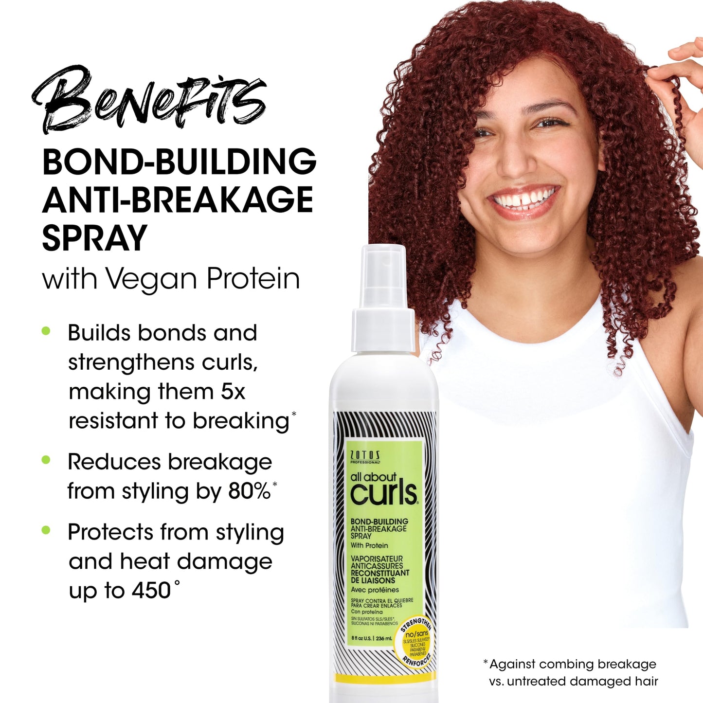 ALL ABOUT CURLS Bond-Building Anti-Breakage Spray, Strengthens & Protects, Vegan & Cruelty Free, Sulfate Free, 8 Fl Oz