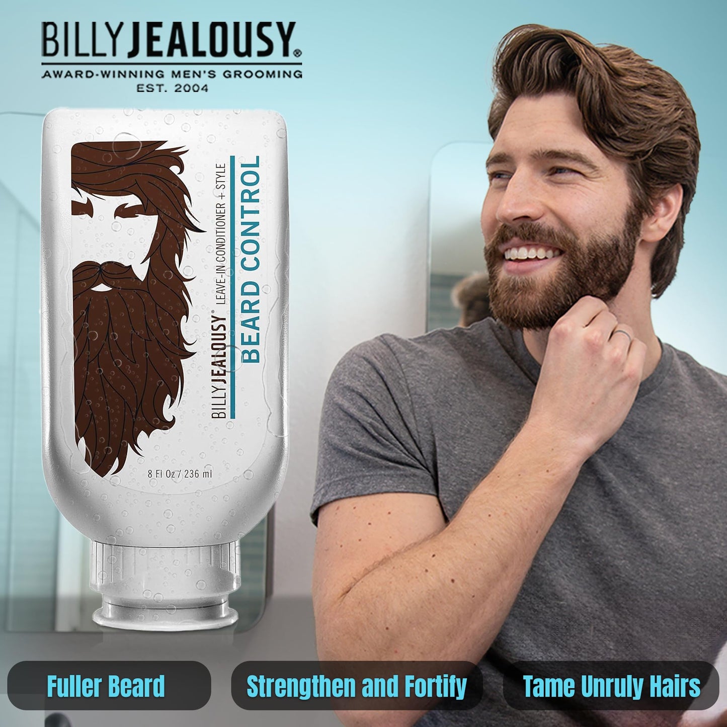 Billy Jealousy Beard Control Leave In Beard Conditioner for Men with Aloe Leaf Juice and Jojoba Seed Oil, Softens Hair and Skin, Light Hold with Matte Finish