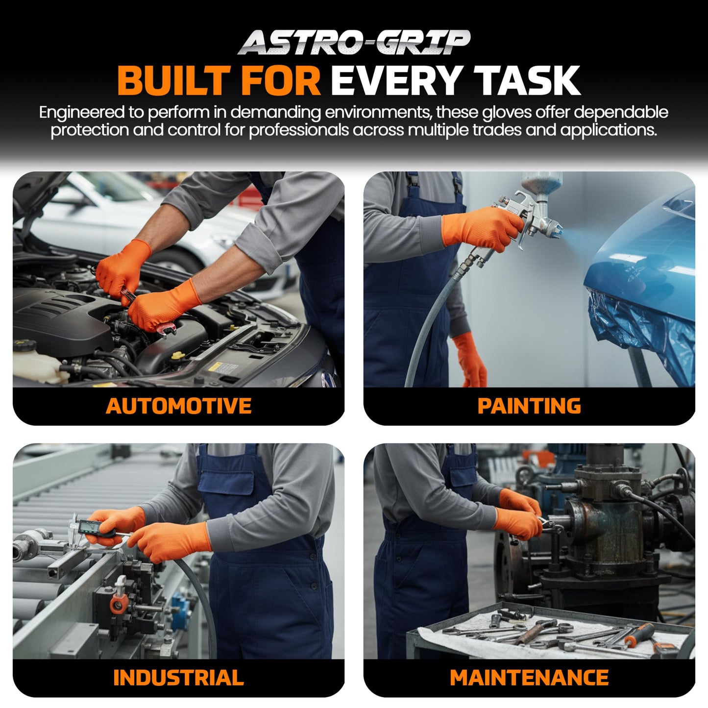 Astro-Grip Powder-Free Exam Grade Nitrile Disposable Gloves. Size X-Large, Orange, 7 mil Thickness. Chemical and Puncture Resistant. Single-Use. Pack of 100. (66474)