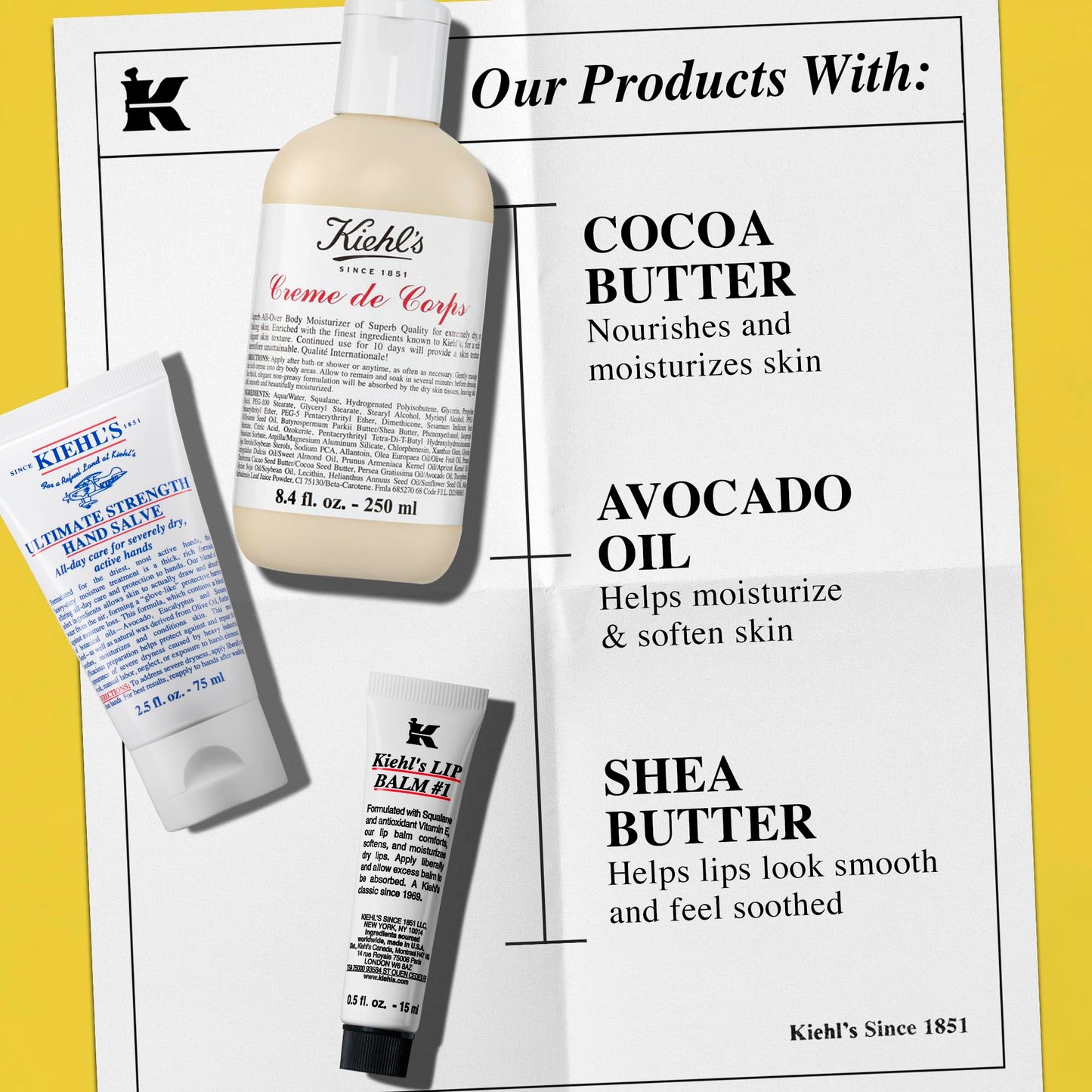 Kiehl's Body Care Routine Gift Set, $75 Value, Includes Moisturizing Hand Lotion, Body Cream, and Lip Balm, With Shea and Cocoa Butter, For Dry Skin and Men and Women