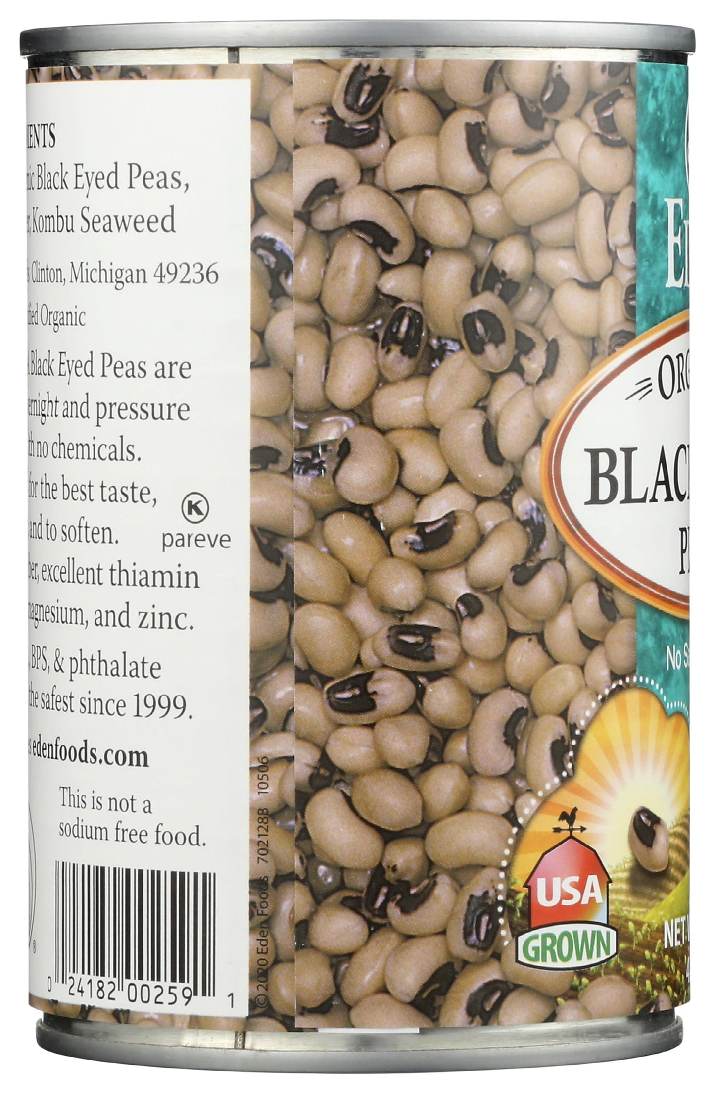 Eden Organic Black Eyed Peas, 15 oz Can, No Salt, Non-GMO, Gluten Free, Vegan, Kosher, U.S. Grown, Heat and Serve, No Preservative, Macrobiotic