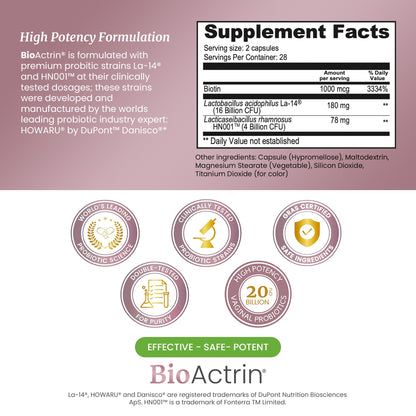 SIGNIFY NATURE Bioactrin Vaginal Probiotics for Women - Bacterial Vaginosis & Yeast Infection Treatment - BV Probiotic - pH Vaginitis Support-56 Pills