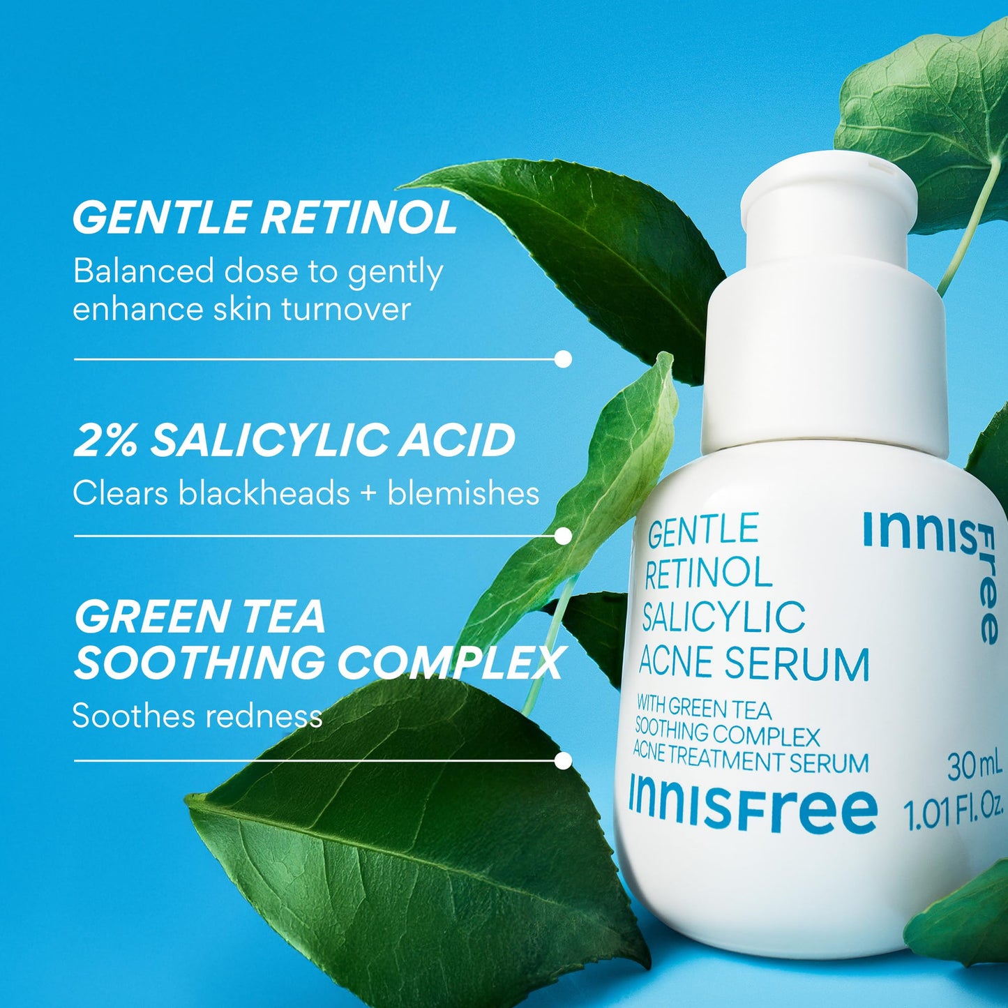 innisfree Gentle Retinol Salicylic Acne Serum, Korean Face Treatment for Blemishes and Clear Skin