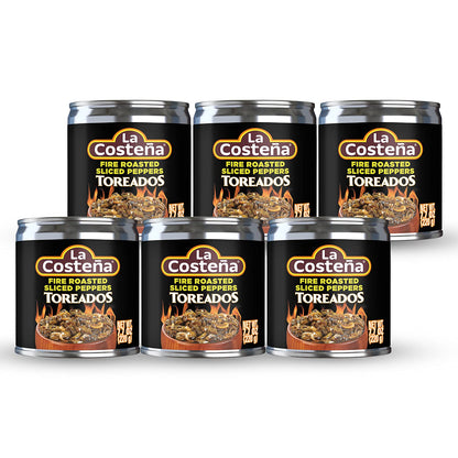La Costeña Sliced Serrano Pepper Toreado - Fire Roasted Spicy Green Chiles for Mexican Food, Pico de Gallo, Taco Seasoning, Salsa Verde & Guacamole - Pickled Vegetables - 7.7oz, 6 Pack Canned Chilis