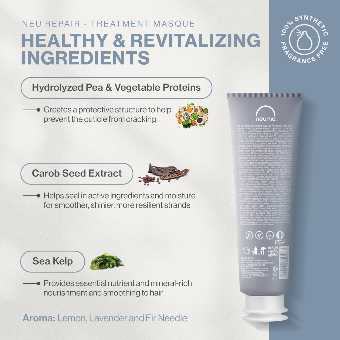 Neuma Neu Repair Treatment Masque, Hair Mask for Damaged Hair– Restores, Strengthens, Softens, Smooths, Nourishes, Revives, Protects, Lemon, Lavender & Fir Needle Scent