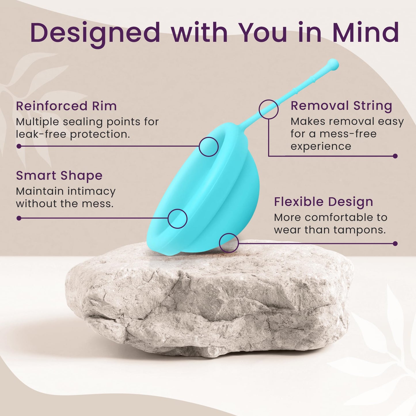EcoBlossom Reusable Menstrual Disc with Removal String - The Most Reliable Medical Grade Silicone Period Discs - Comfortably use for 12 Hours (Pack of 2, Rose & Teal)