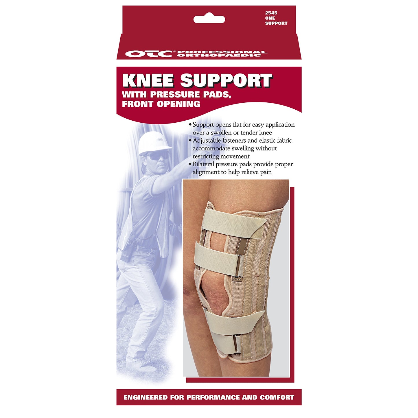 OTC Knee Support, Front Opening, Pressure Pads, Knit Elastic, Small