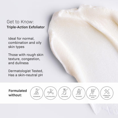 Revision Skincare Triple-Action Exfoliator, Clinical Face Exfoliator with Physical, Chemical and Enzymatic Exfoliation, AHA, BHA and Salicylic Acid to Polish Skin and Improve Texture