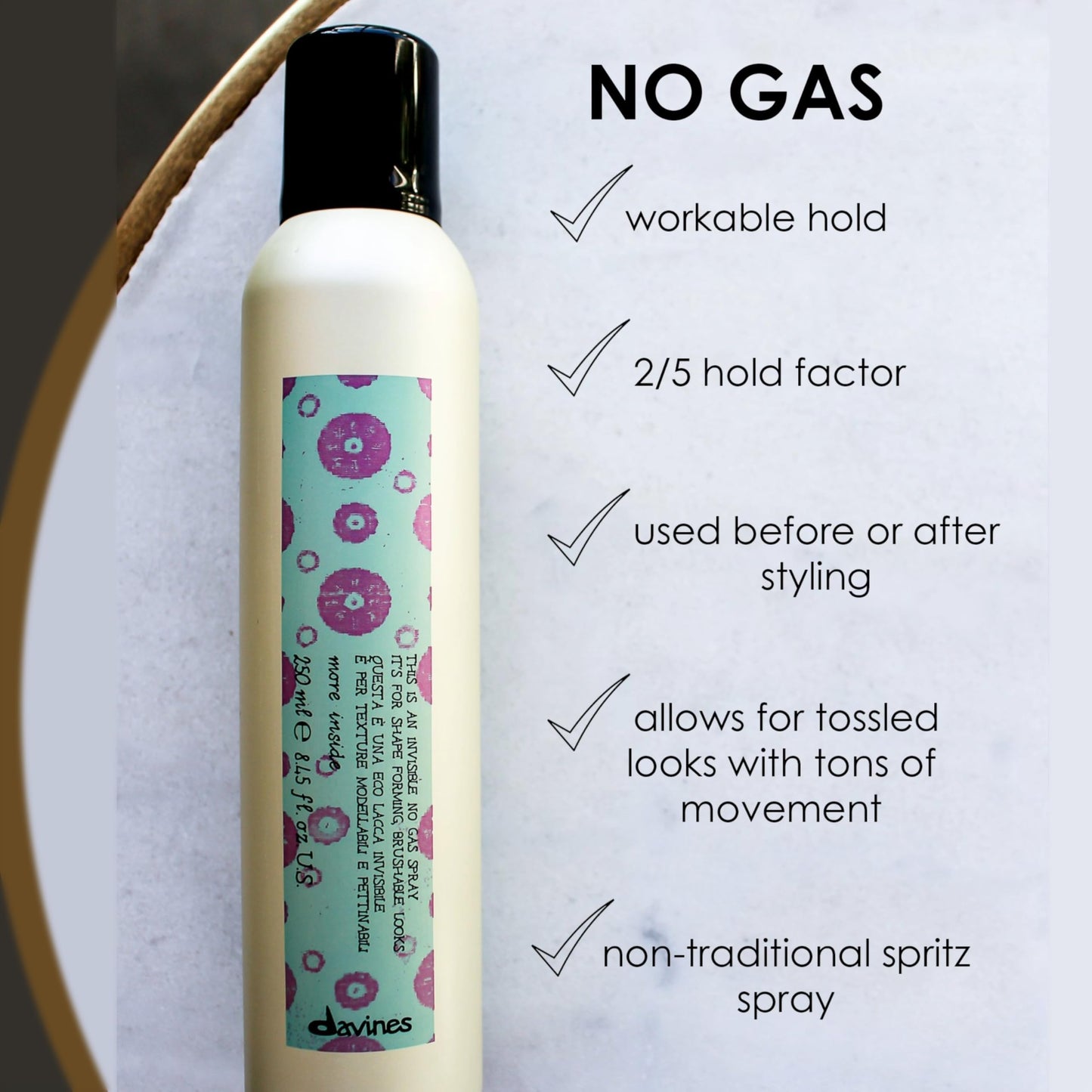 Davines This Is An Invisible No Gas Spray, Medium Hold Natural Finish - Non-Aerosol Spray for Brushable Hold - Fast Drying & Humidity Resistant, 8.45 Fl Oz