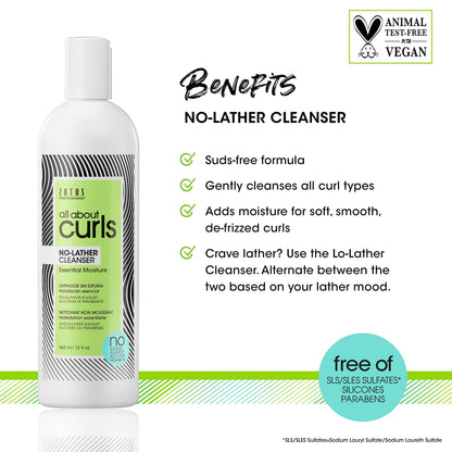 ALL ABOUT CURLS No-Lather Cleanser Shampoo | For Curly Hair | Essential Moisture | Gentle Cleansing | Suds-Free | Vegan & Cruelty Free | Sulfate & Paraben Free