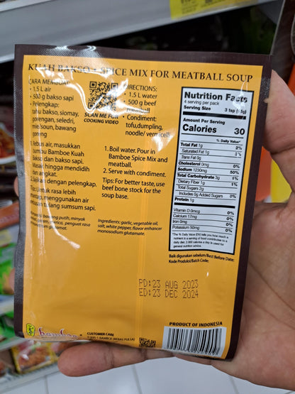 Bamboe Bumbu Kuah Bakso Meatball Soup Spice Mix, 60 Gram (Pack of 6)
