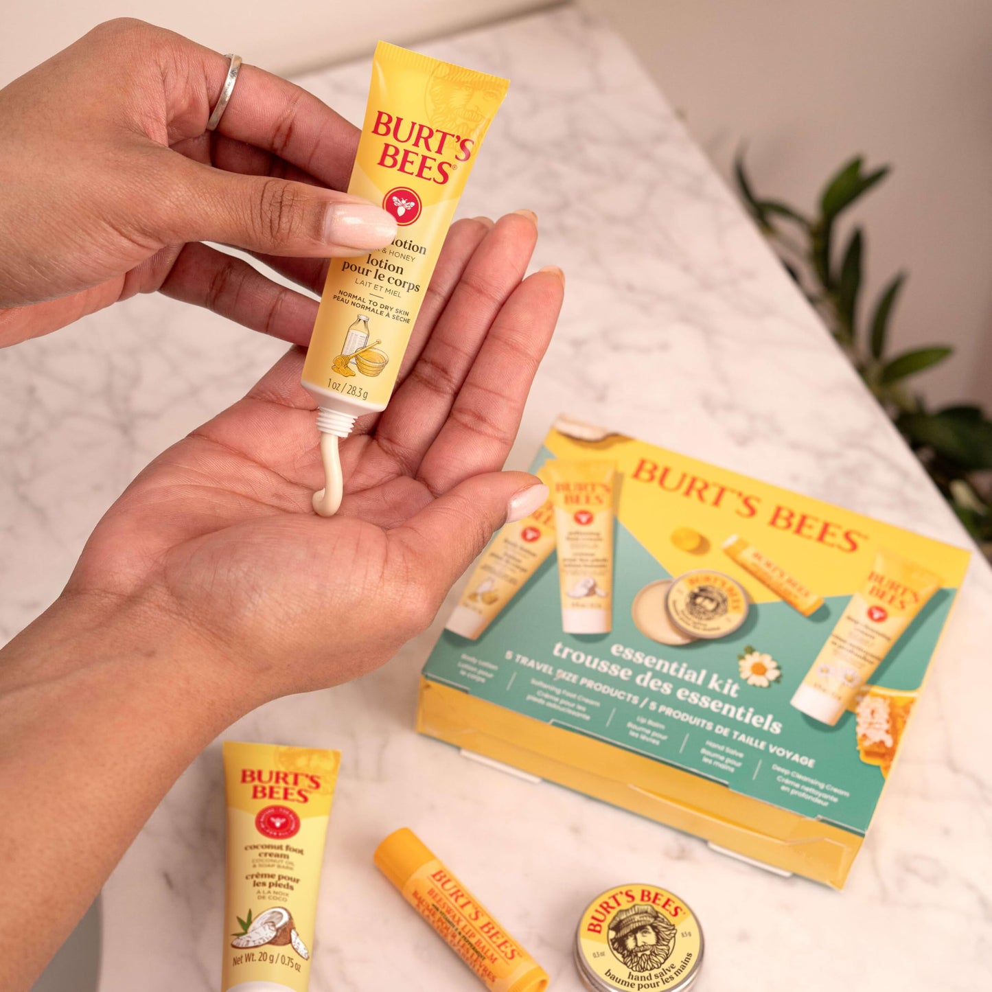 Burt's Bees Gift Ideas - Essentials Everyday Set, 5 Travel Size Products - Deep Cleansing Cream, Hand Salve, Body Lotion, Foot Cream and Original Lip Balm