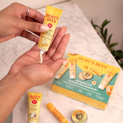 Burt's Bees Gift Ideas - Essentials Everyday Set, 5 Travel Size Products - Deep Cleansing Cream, Hand Salve, Body Lotion, Foot Cream and Original Lip Balm