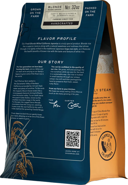 Chico Rice Blonde Milled California Japonica | Haiga-Mai Style, Freshly Milled, Non-GMO, Gluten-Free, Vegan | Nutritious, Quick-Cooking, Perfect for Sushi, Risottos, Stir-Fries, Grain Bowls - 32 oz. (2 Pack)