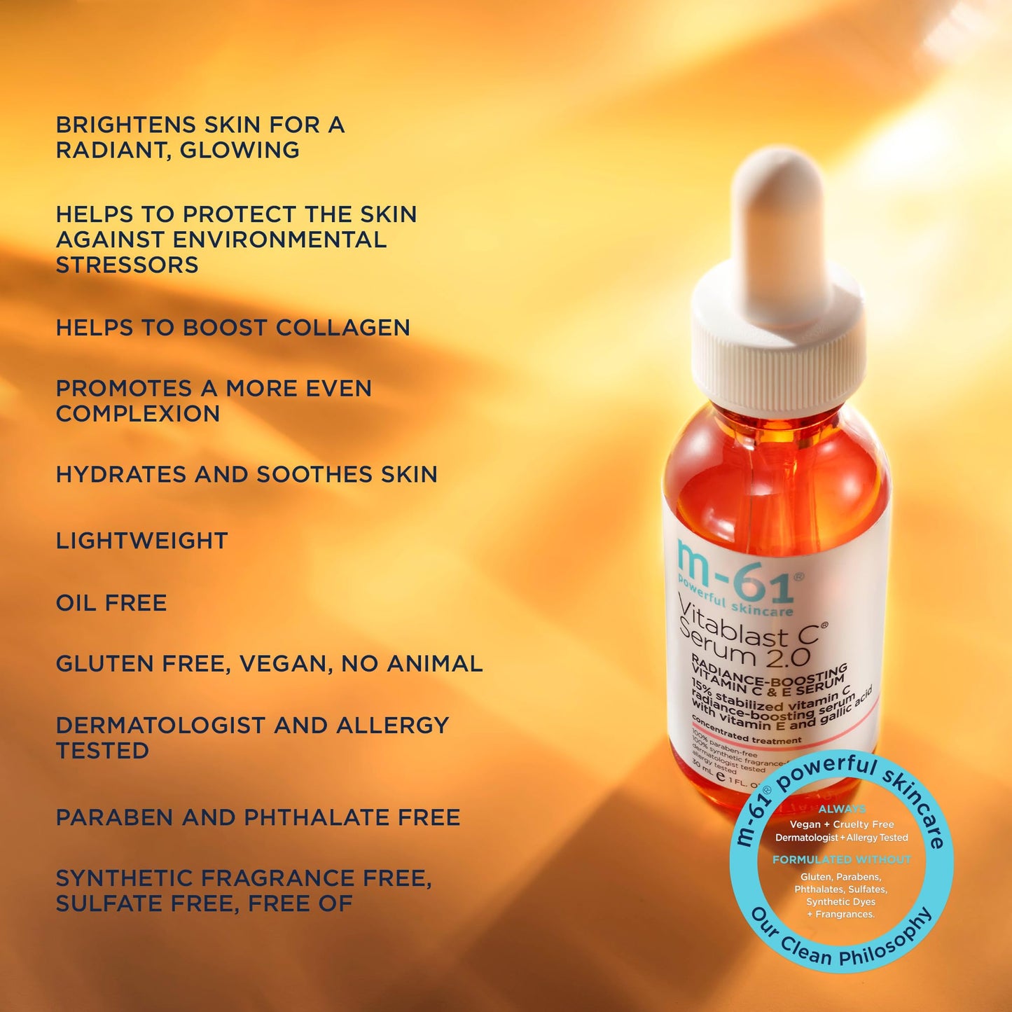 m-61 Vitablast C Serum 2.0 | Lightweight 15% Vitamin C Serum Plus Vitamin E and Gallic Acid. Oil-Free, Lightweight, Dermatologist & Allergy Tested. For All Skin Types - 1 Fl Oz