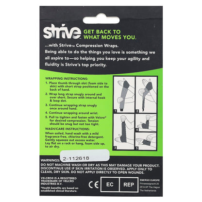 Strive Left Wrist Compression Wrap, Joint Pain Relief and Muscle Recovery for Sports and More, For Men or Women, Reusable, Made in the USA