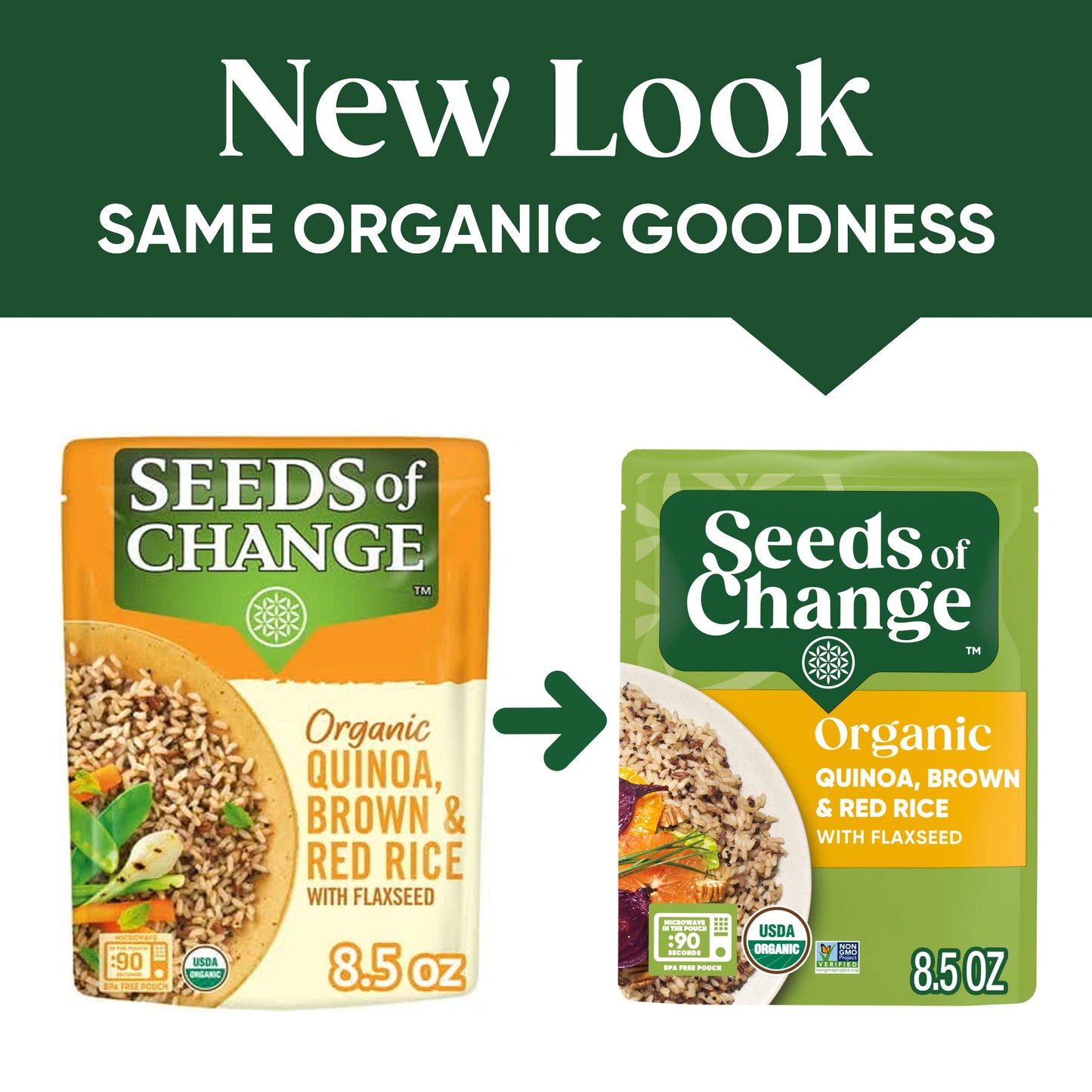 SEEDS OF CHANGE Organic Quinoa, Brown & Red Rice with Flaxseed, Microwaveable Ready to Heat, 8.5 Ounces (Pack of 6)