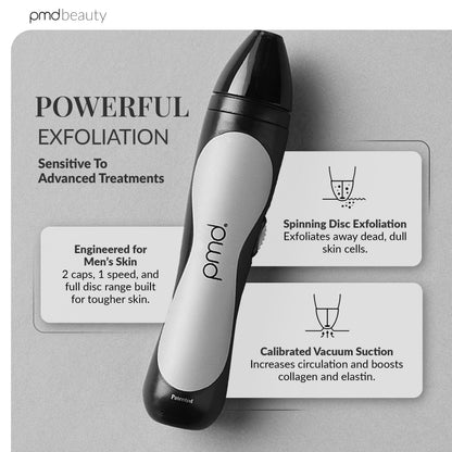 PMD Beauty Personal Microderm Man - At-Home Microdermabrasion Machine with Kit for Face & Body - Exfoliating Crystals and Vacuum Suction for Bold and Striking Skin