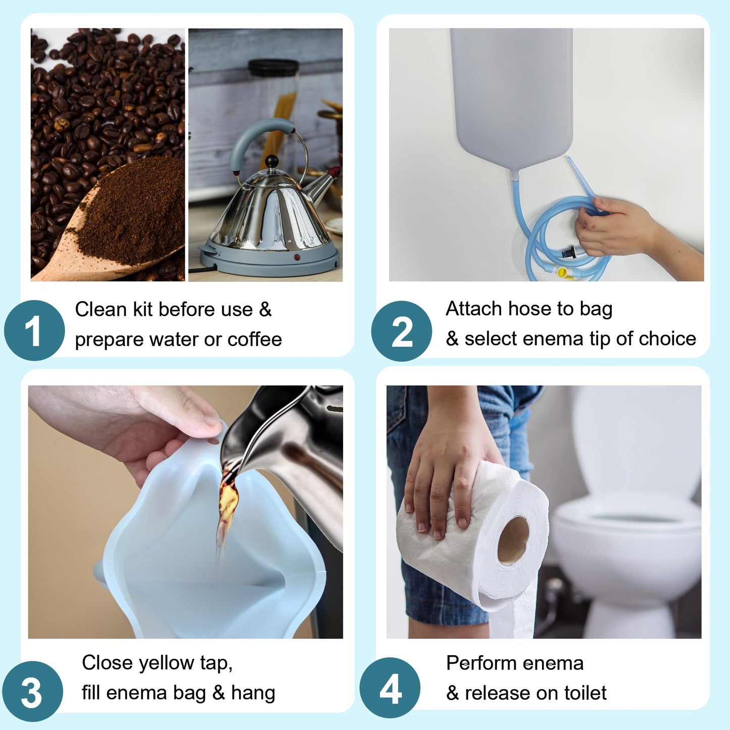 Deepdeem Clear Silicone Enema Bag Kit – 2 Quart Reusable Colon & Detox Care System with 6.75ft Hose & 7 Tips, Non-Toxic Home Colonic Kit for Men & Women (Coffee/Water Compatible)