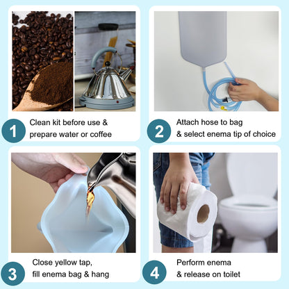 Deepdeem Clear Silicone Enema Bag Kit – 2 Quart Reusable Colon & Detox Care System with 6.75ft Hose & 7 Tips, Non-Toxic Home Colonic Kit for Men & Women (Coffee/Water Compatible)