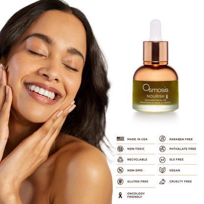 OSMOSIS NOURISH Organic Avocado Facial Oil, Cold Pressed, Aging, Pigmented, Sensitive, Dry, Irritated, Oily, Blemish-Prone Skin, 1 Fl Oz