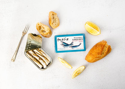 Matiz Sardinillas with Piquillo Peppers | Baby Sardines 3 Ounce | Product of Spain | Wild Caught |