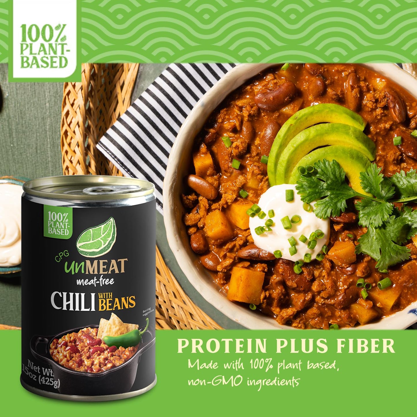 unMEAT Plant Based Meat | Easy to Prepare Plant Based Protein | Vegan Meat with Less Calories, Chili with Beans, 12 pack