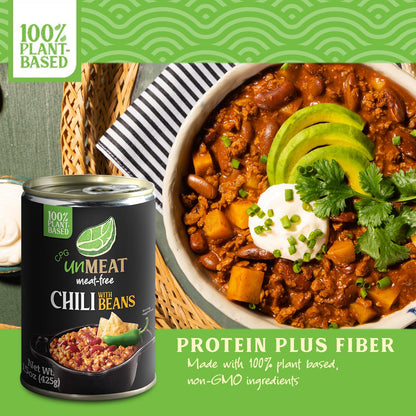 unMEAT Plant Based Meat | Easy to Prepare Plant Based Protein | Vegan Meat with Less Calories, Chili with Beans, 12 pack