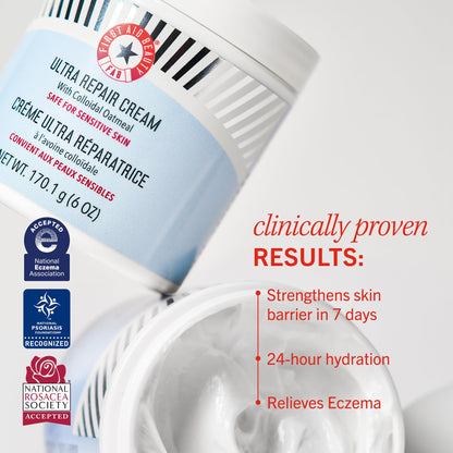 First Aid Beauty - Ultra Repair Cream, Intense Hydration Whipped Colloidal Oatmeal, Strengthens Skin Barrier in 7 Days & Helps Relieve Eczema, Luxury Face & Body Moisturizer, Grapefruit Scent, 12 oz