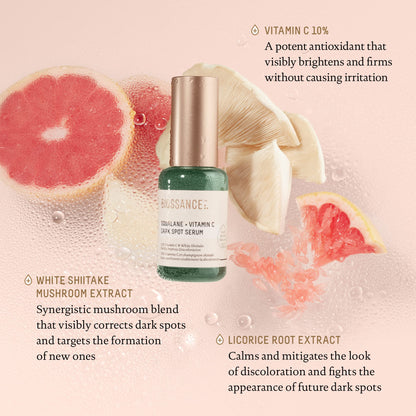 Biossance Squalane + Vitamin C Dark Spot Face Serum – 10% Vitamin C Serum & White Shiitake – Hydrating, Fragrance-Free, Non-Irritating, for Daily Use for All Skin Types