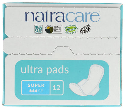 Natracare, Pads Ultra Super with Wings, 12 Count