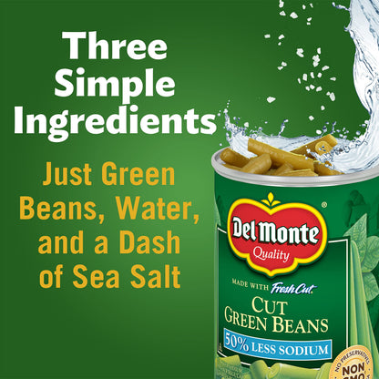 DEL MONTE FRESH CUT BLUE LAKE 50% Reduced Sodium Cut Green Beans, Canned Vegetables, 12 Pack, 14.5 oz Can
