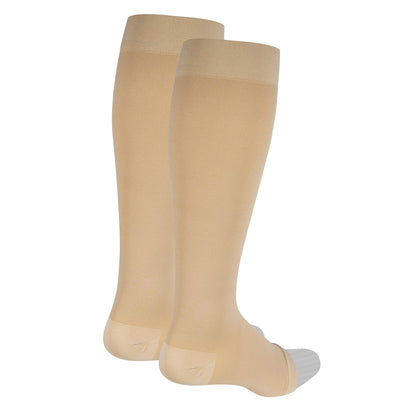 NuVein Medical Compression Stockings, 20-30 mmHg Support for Women & Men, Knee Length, Open Toe, Beige, Medium (short length)