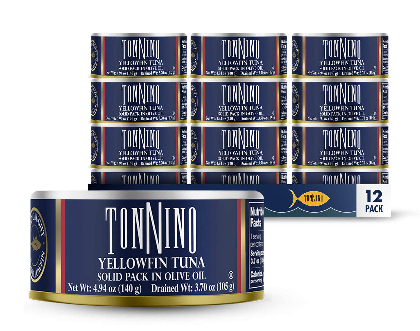 Tonnino Yellowfin Tuna Fish in Olive Oil - Pack of 12 Can (4.94 Ounces (Pack of 12), Olive Oil)
