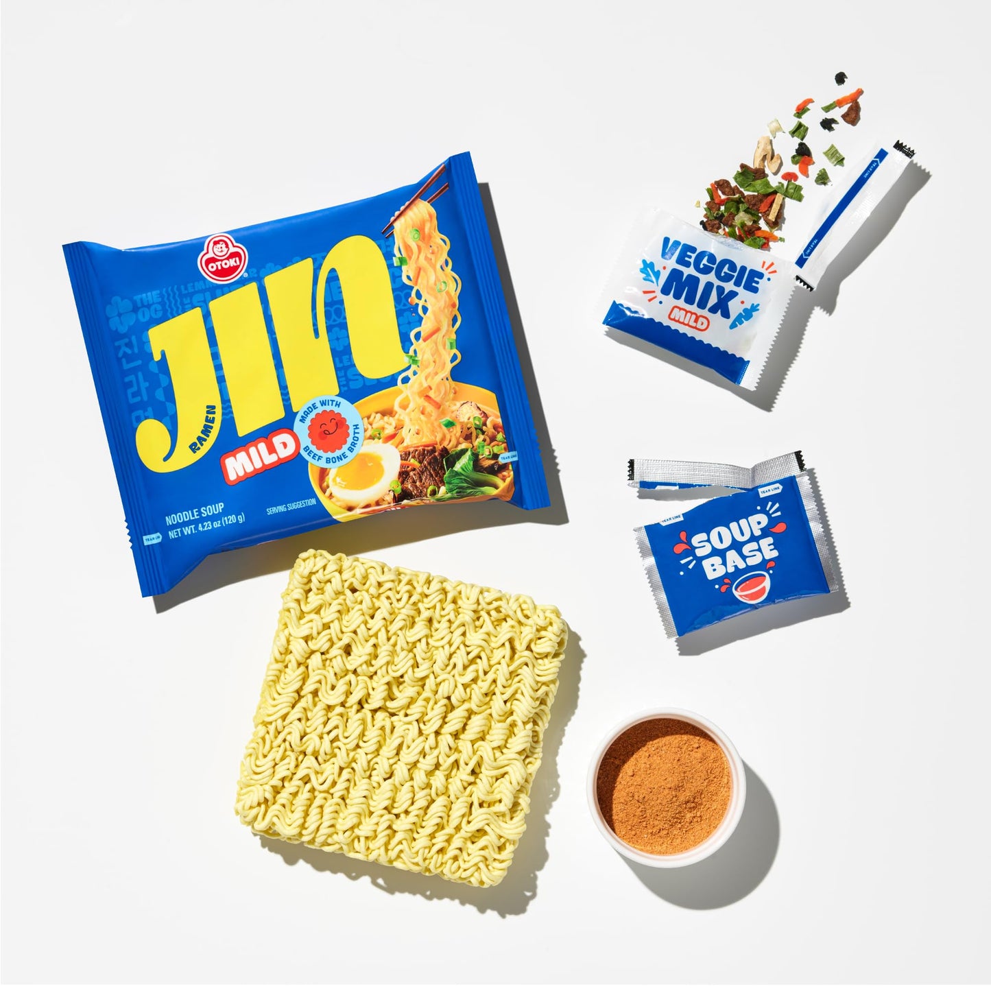 OTOKI Jin Ramen Mild Korean Instant Ramen, 13-Hour Simmered Beef Bone Broth, Mild Savory Flavor, Ready in 4 Minutes, 4.23 oz (Pack of 18)