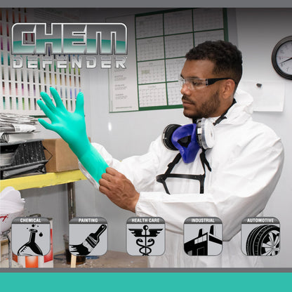 SAS ChemDefender Powder-Free Chloroprene Disposable Gloves | 5 Mil - Large | Chemical Resistance, Textured Fingertips, Extended 12" Cuff, Single Use | for Dental & Industrial | 66593, Large