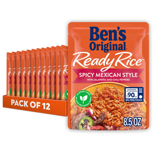 BEN'S ORIGINAL Ready Rice Spicy Mexican Style Flavored Rice, Easy Dinner Side, 8.5 oz Pouch (Pack of 12)