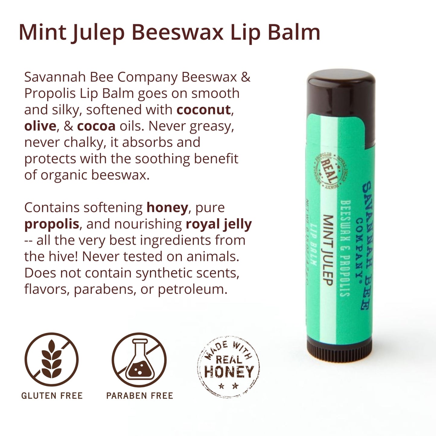 Savannah Bee Company Mint Julep Lip Balm, 0.15-Ounce (Pack of 4)