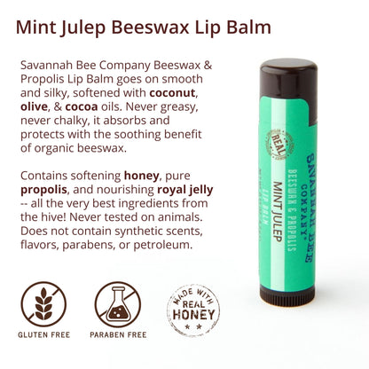 Savannah Bee Company Mint Julep Lip Balm, 0.15-Ounce (Pack of 4)