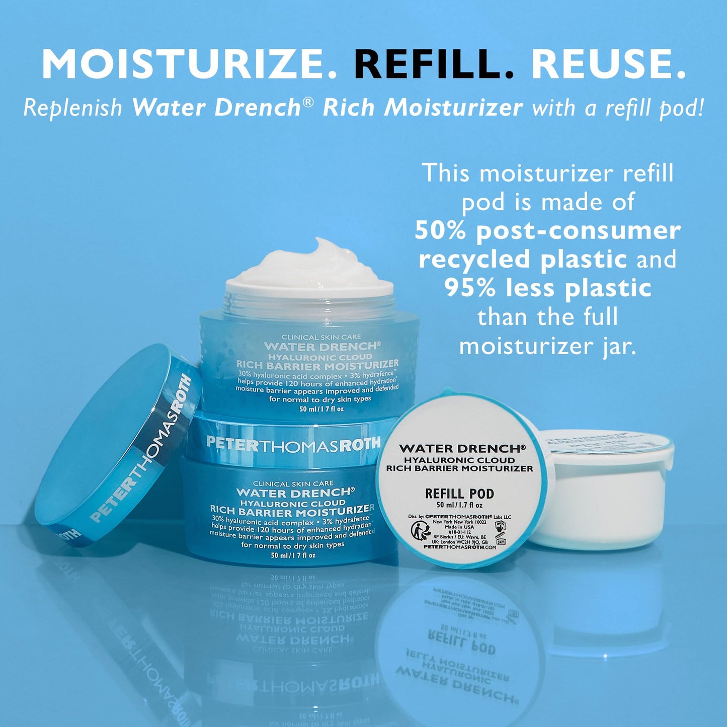 Peter Thomas Roth | Water Drench® Hyaluronic Cloud Rich Barrier Moisturizer Refill Pod | Hyaluronic Acid Barrier Cream For Dry Skin, Fragrance-Free