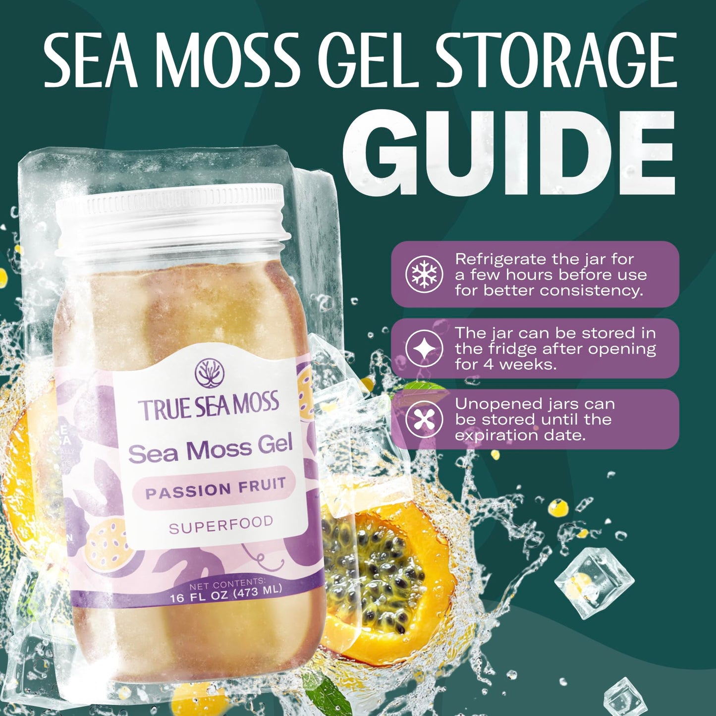 TrueSeaMoss Sea Moss Gel – Made in USA – Wildcrafted Seamoss, Fruits & Jarred Vegetables – Passion Fruit, Pack of 1 (Labels may Vary)