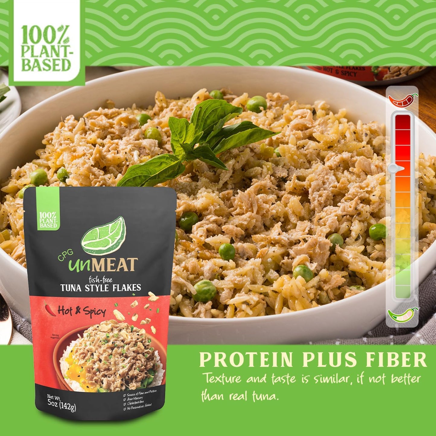 VEGAN Tuna Fish UnMeat 100% PLANT-BASED - Vegetarian Meat Fish-Free (Vegan Tuna Pouches (3 count - 15oz), Hot & Spicy))