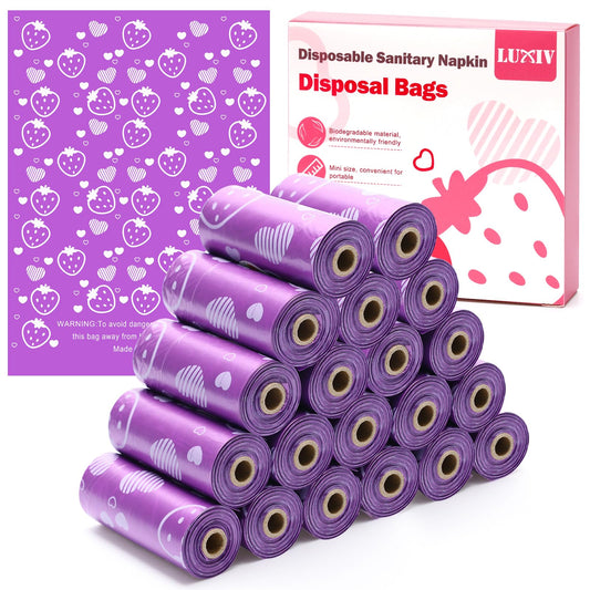 300P Sanitary Napkin Disposal Bags, Luxiv Disposable Sanitary Bags Rolls Personal Care Disposal Bag for Diapers, Tampons, Pad Period Bag Disposal Feminine Hygiene Products Bags with Scent (Purple)