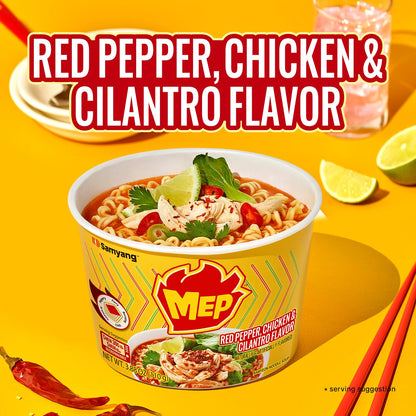 Samyang MEP Chicken Cilantro Ramen, Spicy Korean Instant Bowl Noodle Soup, Savory Bone Broth Ramyeon, Lime Freshness, 3.88 oz (Pack of 6 Bowls)