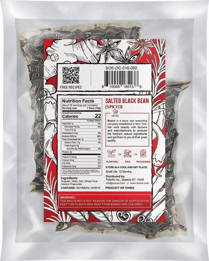 Soeos Salted Black Bean Spiced, 15.9 oz (226g*2 Pack), Chinese Fermented Black Beans, Flavor Enhancer for Stir-Fries, Stews, and Sauces, Rich Umami Flavor