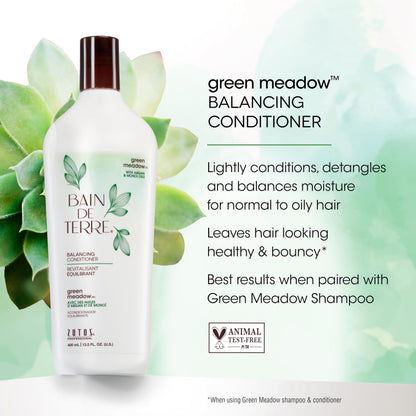 Bain de Terre Green Meadow Balancing Conditioner, Gentle Moisture Balance for Soft, Silky & Bouncy Hair with Argan & Monoi Oils, Paraben-free, Color-Safe, Vegan (2 sizes)