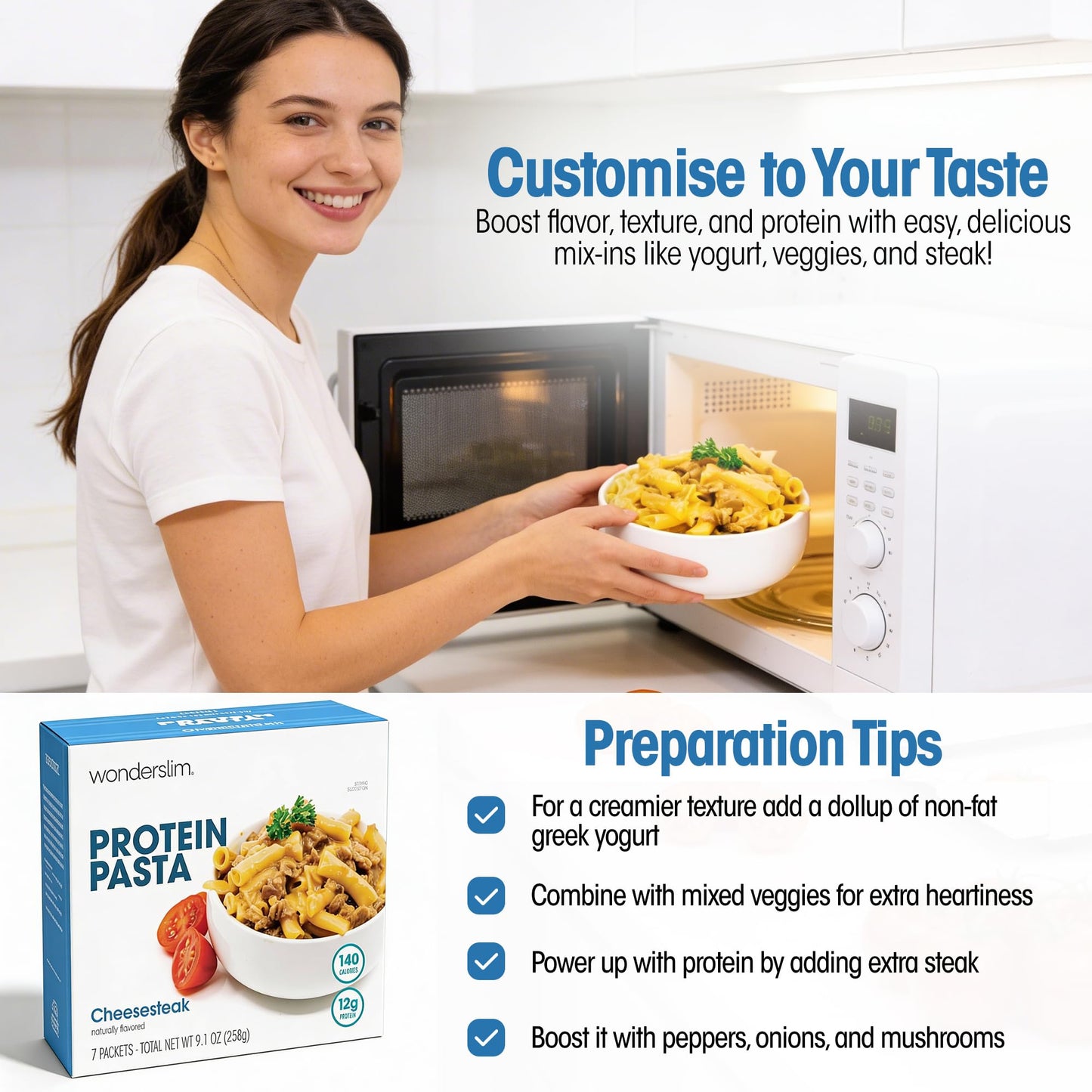 WonderSlim Protein Pasta, Cheese Steak Macaroni, 140 Calories, 12g Protein (7ct)