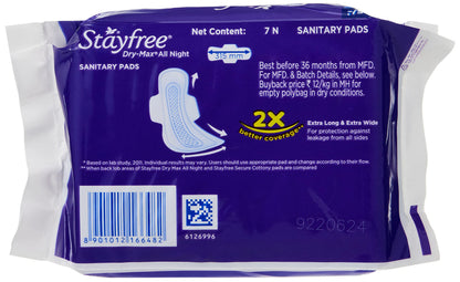 Stayfree Dry-Max All Night Ultra-Thin with Wings - X-Large (7 Pads)